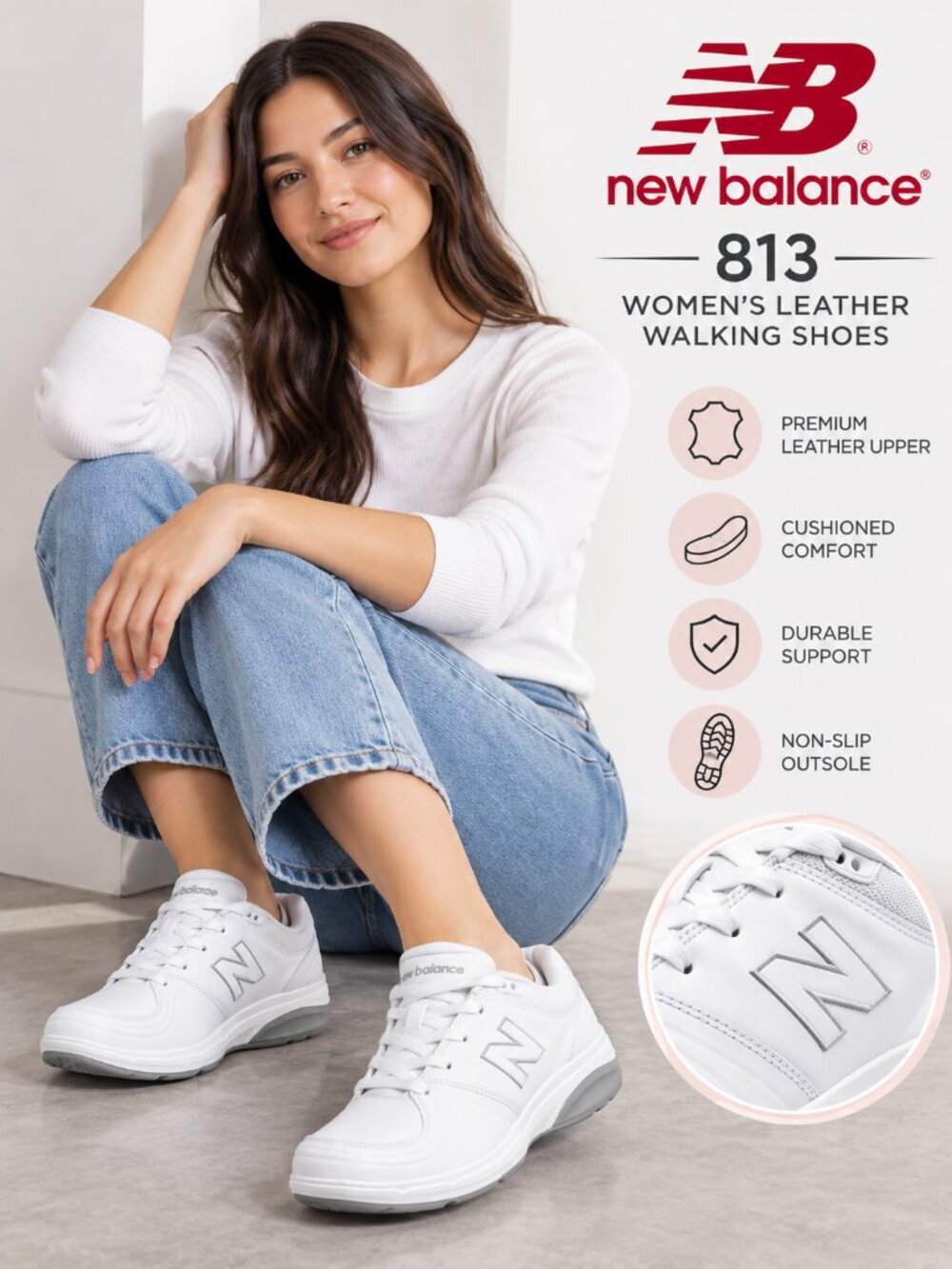 New Balance Leather 813 Women's Walking Shoes White WW813WT Size 6.5